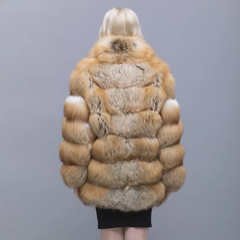 QIUSIDUN The Red Fox Fur Coat Mandarin Collar 75 Cm Coat Winter Warm Fashion Large Size Woman's Fur Coat Pocket Female Fox 2017