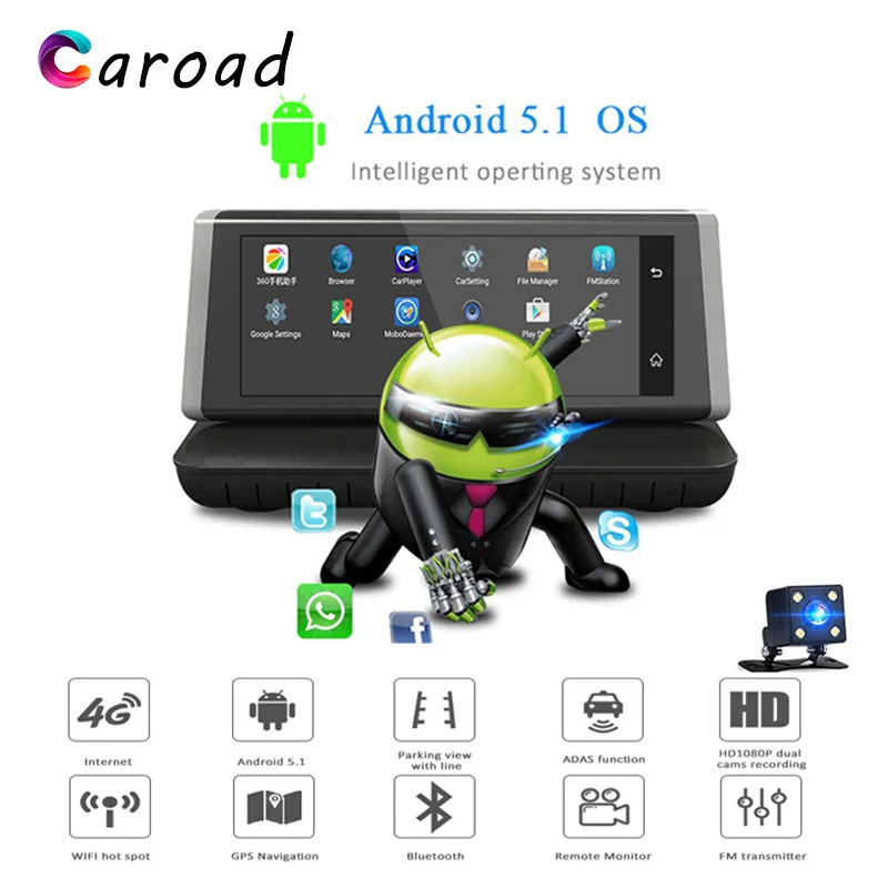 Caroad DashCam Android 5 1 ADAS Full HD Dash Cam Автомобильный видеорегистратор 1080 P камера 2018 4G wifi gps