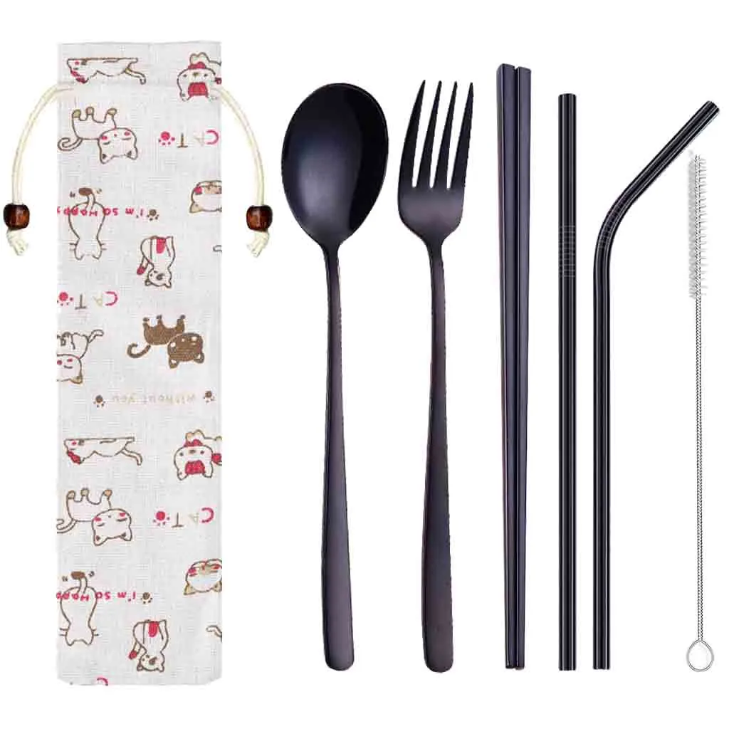 Набор посуды из нержавеющей стали металлическая соломенная ложка вилка палочки