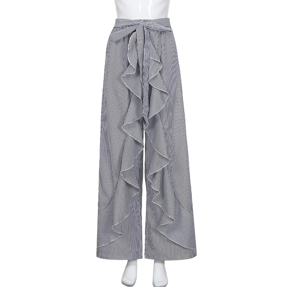 Новые модные женские летние полосатые широкие брюки с высокой талией