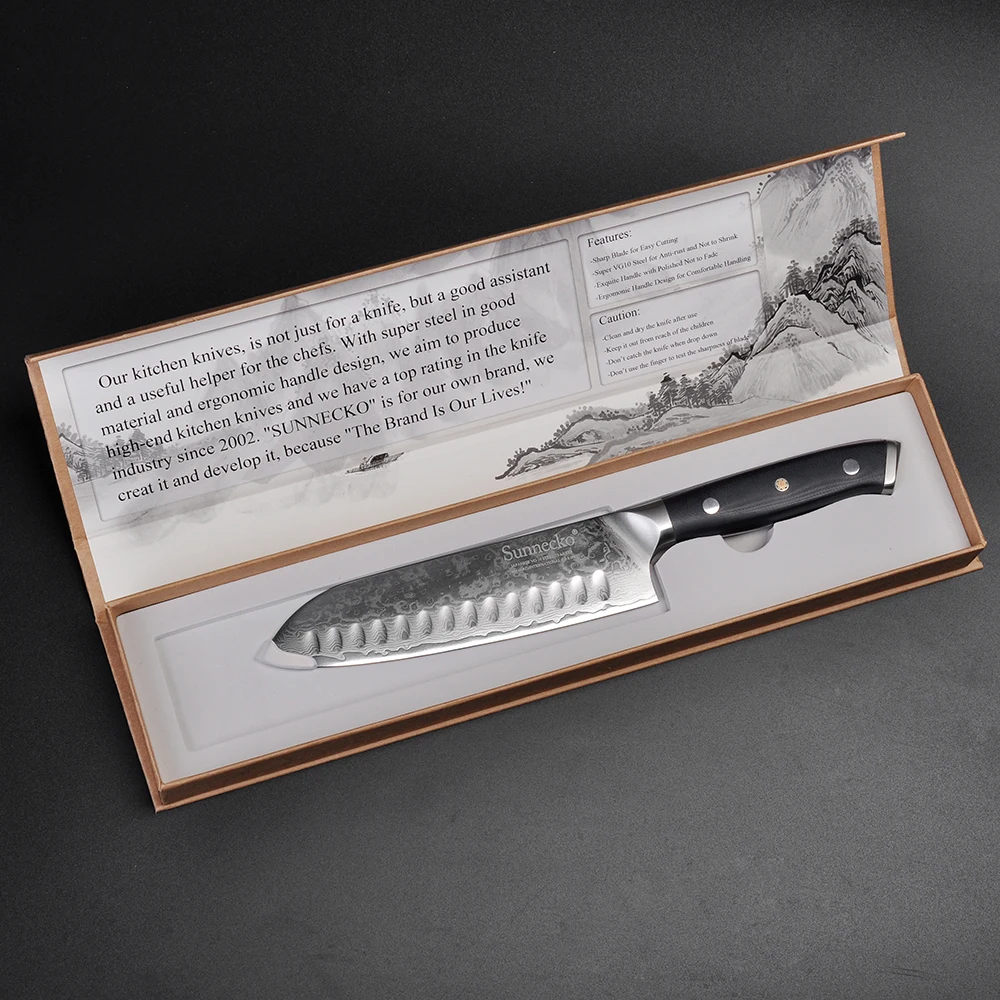 SUNNECKO Премиум 7 inch Santoku Ножи японский VG10 Дамаск Сталь лезвие мясо резак фруктов G10