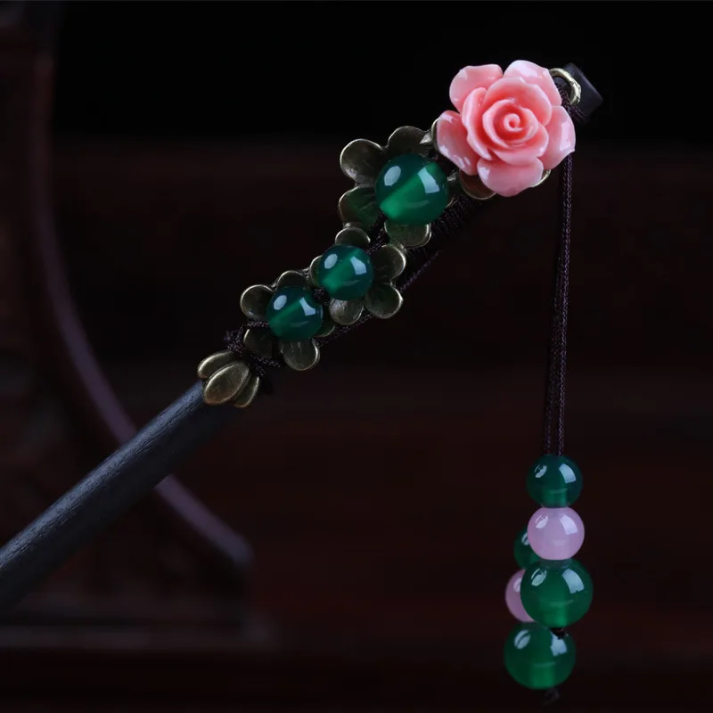 Wood Hair Stick03 Ручная работа, винтажные стеклянные бусины, кисточка, деревянная палочка для волос для женщин, шпильки для волос, верхние украшения для волос, цветочные украшения для волос, аксессуары - Окраска металла: Wood Hair Stick03