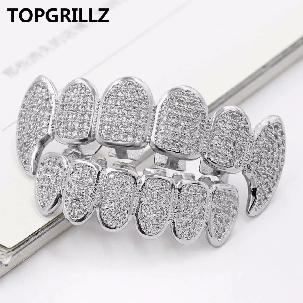 TOPGRILLZ новый набор для гриля с посеребренным покрытием фианитами и микрозакрепкой