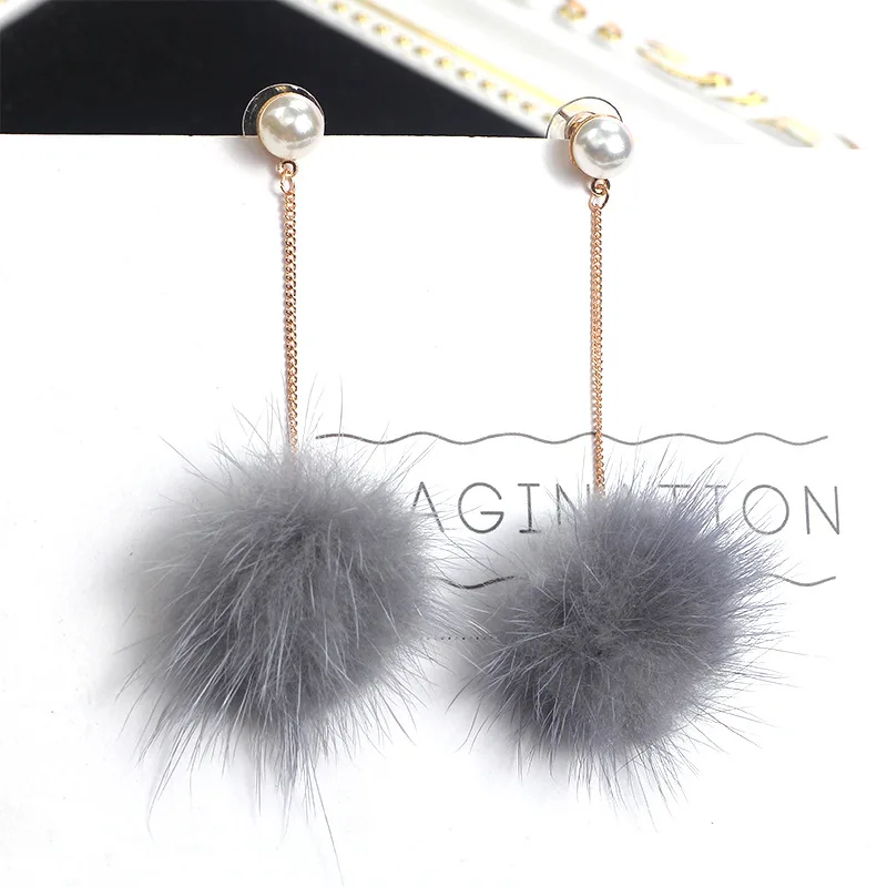 Bohopan Hot Sales 8 Colors Cute Hairball Dangle Earrings Trendy Pearl Chain Handmade Statement Jewelry boucle d'oreille | Украшения и