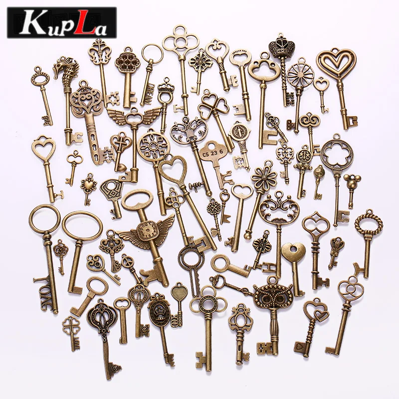 Vintage Brass Metal Mixed Each Different Key Charms DIY Handmade Jewelry Decoration Pendant 70 pieces/lot | Украшения и