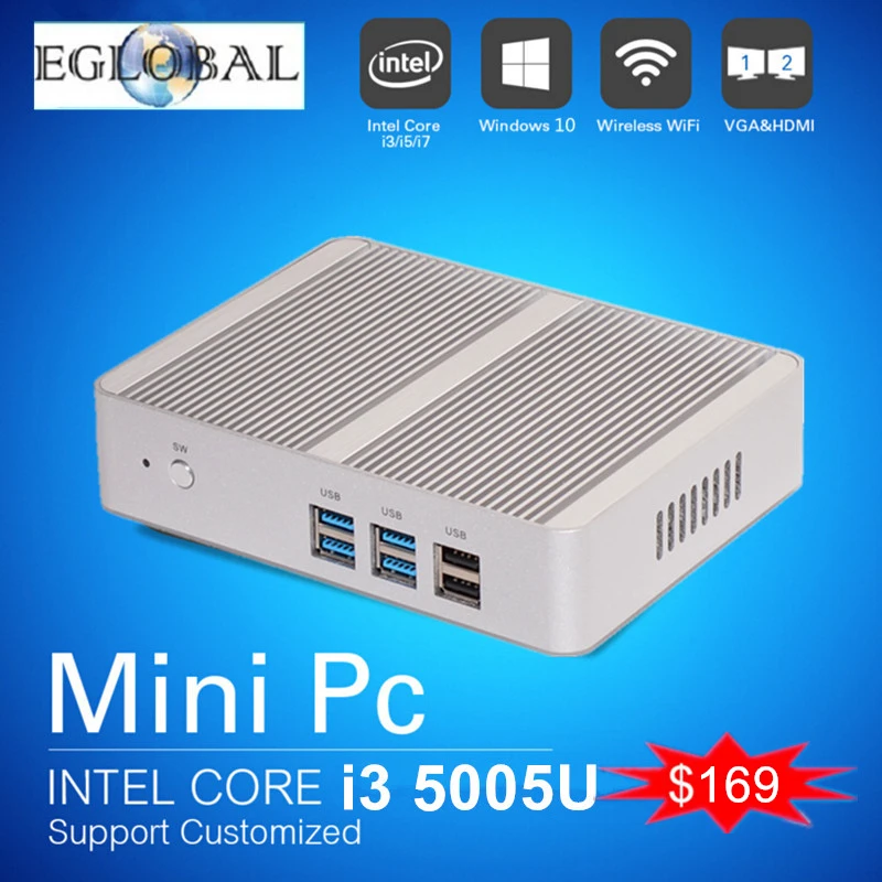 Topton Мини-ПК Оконные рамы 10 Barebone компьютер Intel Core i3 5005u 4 К HTPC + Бесплатный Wi-Fi HDMI VGA |