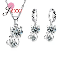 925 sterling silver cubic zirconia wedding jewelry sets aaa cz crystal cute animal cat necklace earrings women collar