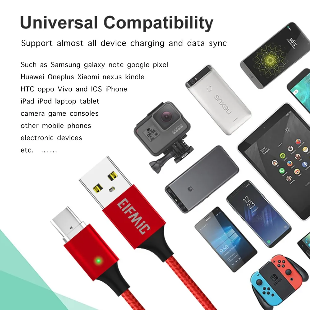 Оптовая продажа ELFMIC зарядное устройство Micro USB Type-C Lightning кабель для Apple iPhone iPad iPod