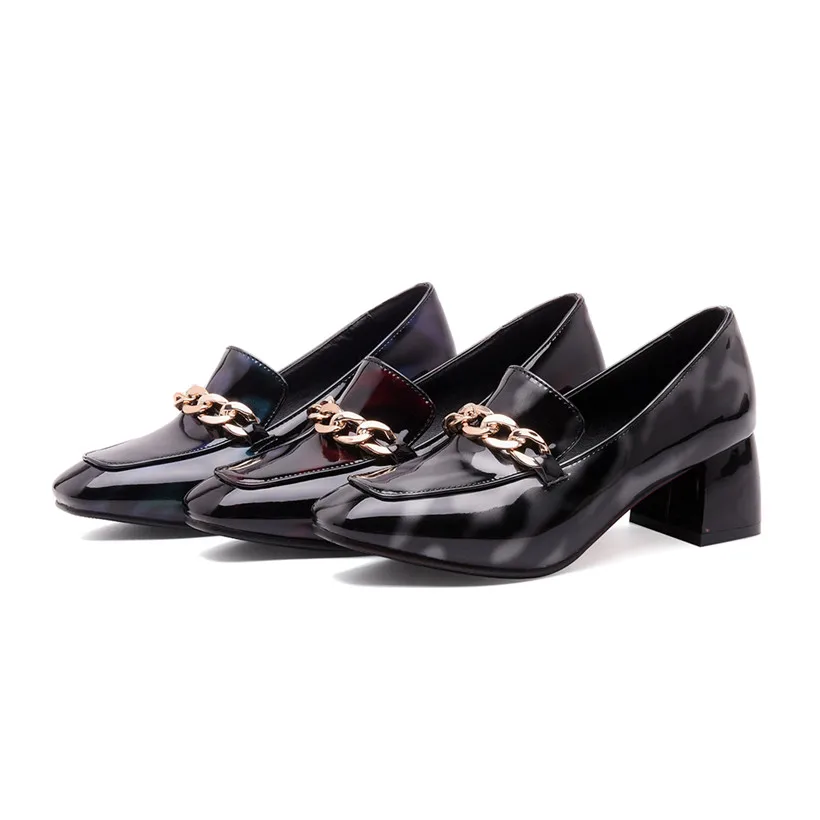 Повседневные женские лоферы большие размеры 5 см на толстом каблуке средней