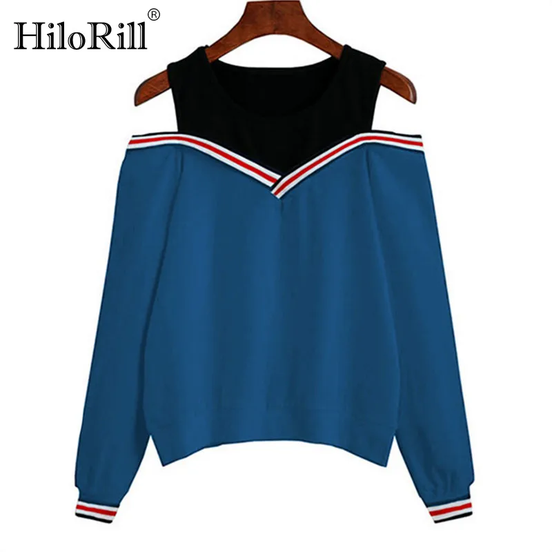 

HiloRill Women Pullover 2020 Striped Off Shoulder Hoodies Pullover Casual Autumn Long Sleeve Sweatshirt Jumper Sudaderas Mujer