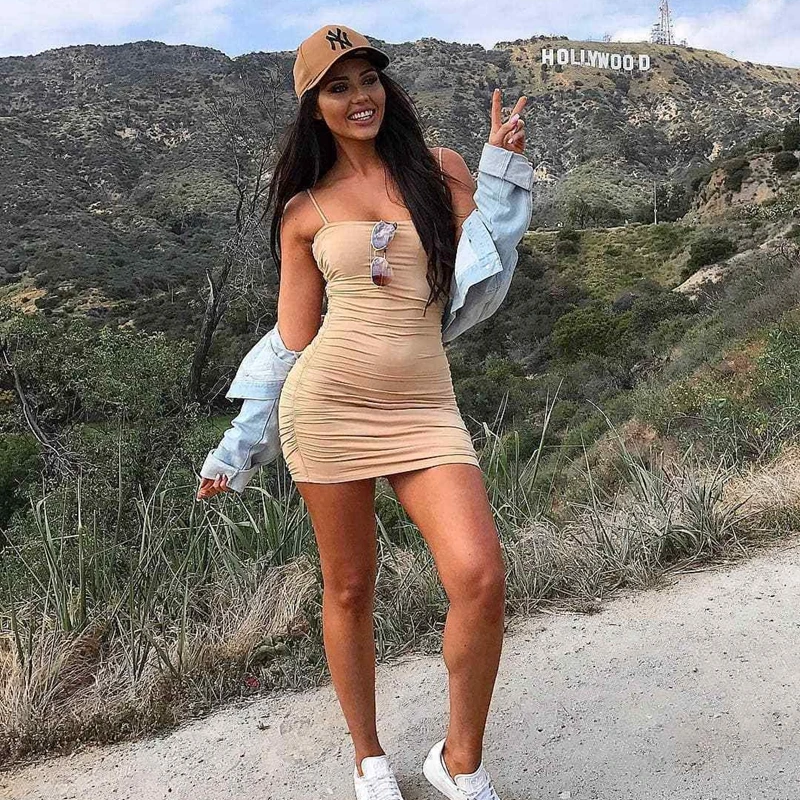 Sexy Women Draped Strappy Sleeveless Low-cut Bodycon Party Evening Mini Short Club Dress | Женская одежда