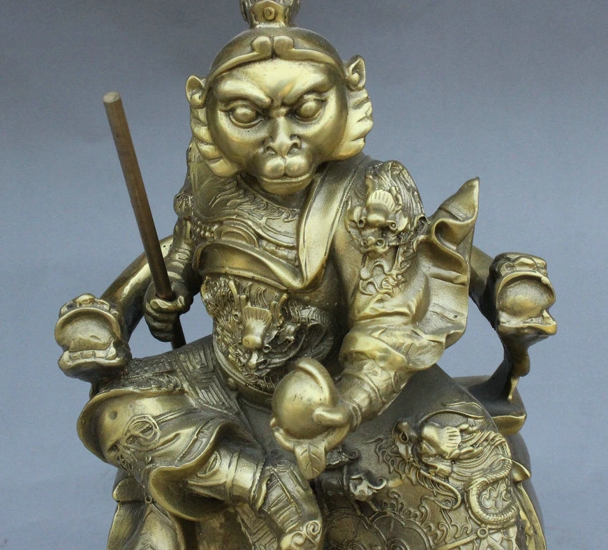 9 &quotдракон халат китайский XiYouJi Чистая латунь Обезьяна Король солнце Укун статуя