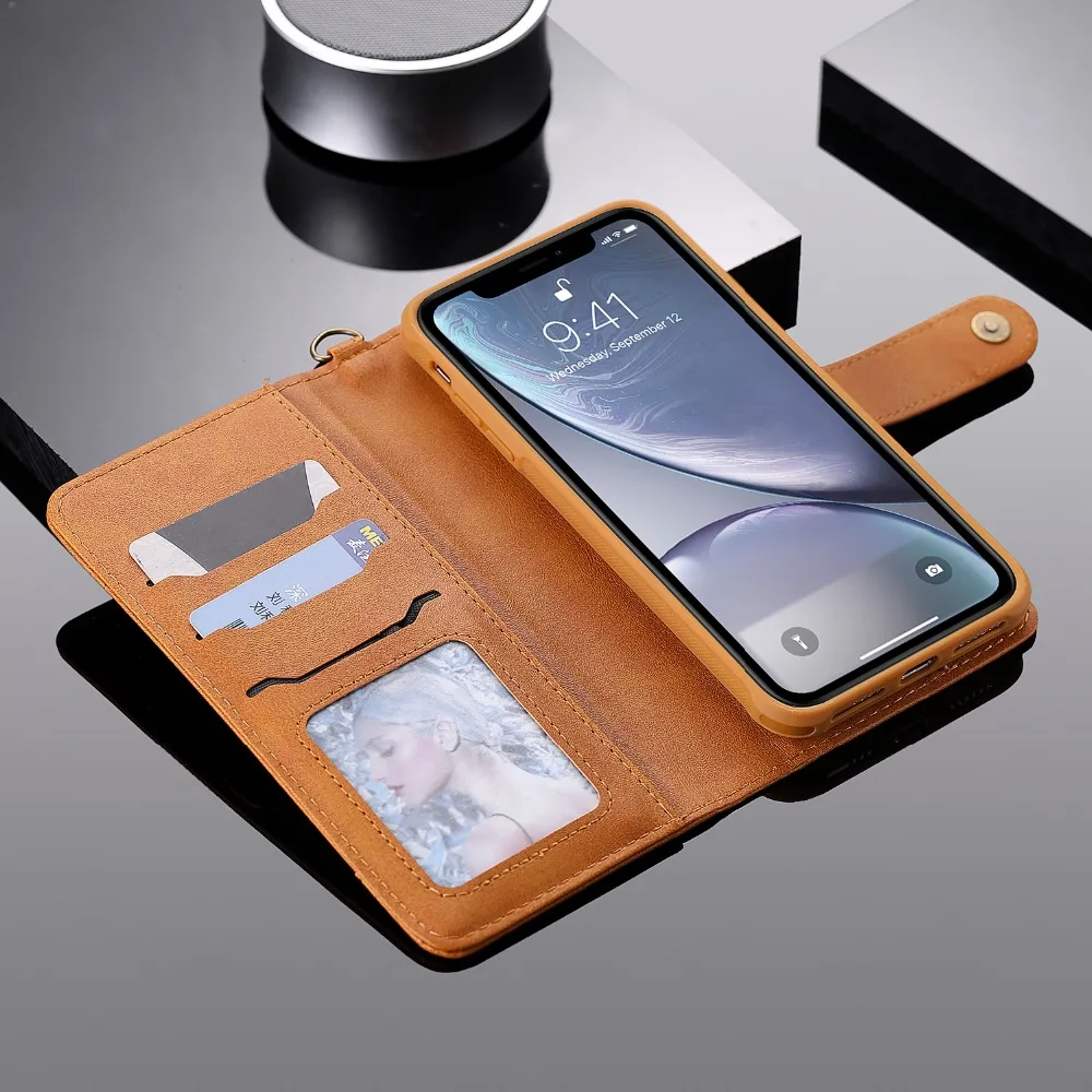 Чехол-кошелек для iPhone XS MAX съемный чехол 2 в 1 из искусственной кожи класса премиум