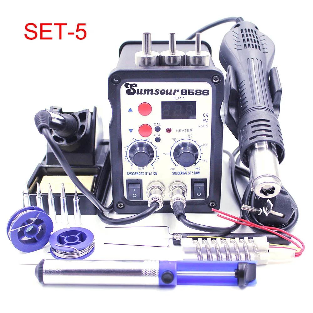 SET-5 2 в 1 SMD паяльная станция 220 В/110 В 700 Вт фена паяльник для сварки ремонт с бесплатными подарочными инструментами - Цвет: SET-5