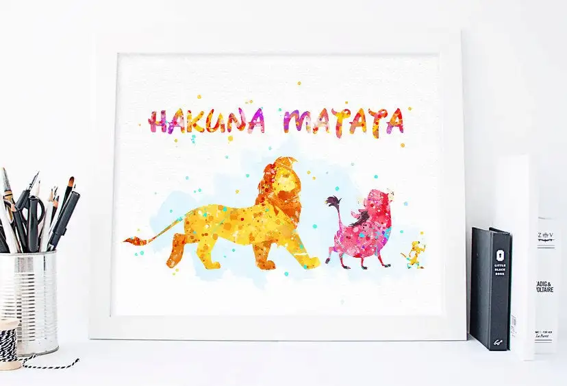 Принт Hakuna Matata Король Лев. Печать плаката акварелью Настенный декор для детской