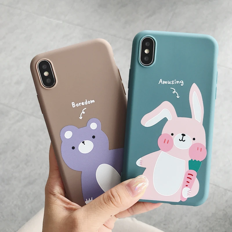 Носки с рисунком медведя из мультика и кролика для iPhone Xs XR Max Чехол мобильного