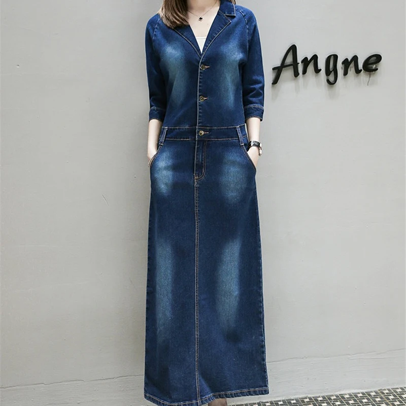 Женское джинсовое платье большого размера облегающее плюс 5XL весна осень 2018