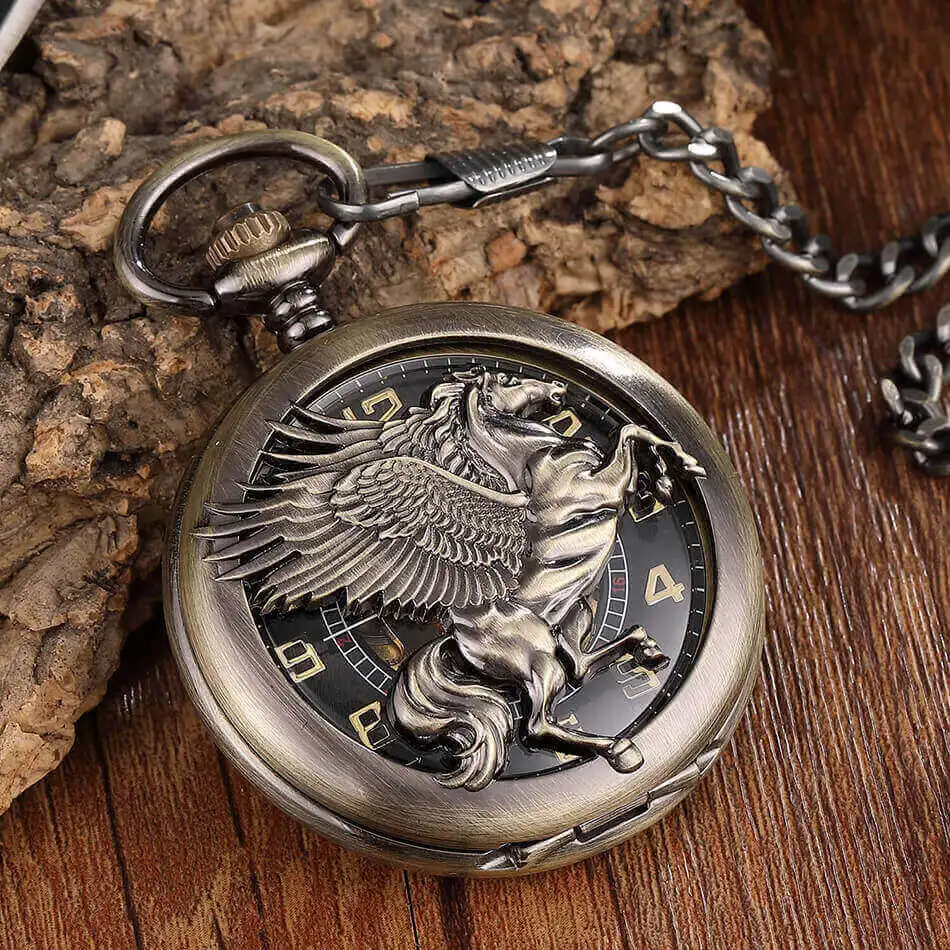 Винтажные Фэнтези Pegasus Horse механические цепочки для карманных часов Бронзовый полый стимпанк Скелет Fob часы для мужчин подарки Reloj - Цвет: No 3