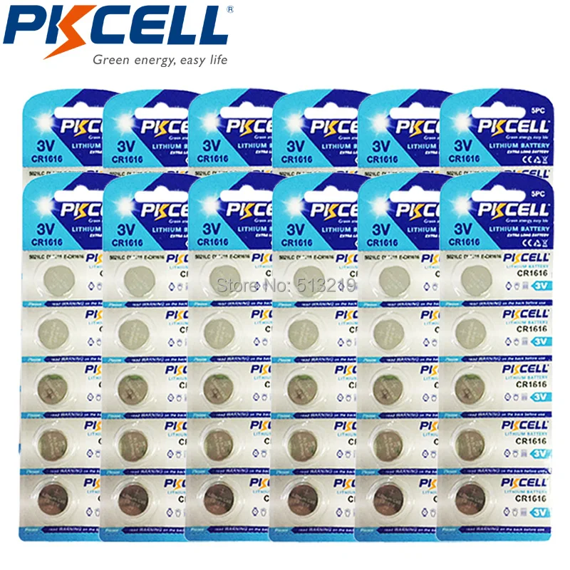 60 шт. * 12 карт (5 шт./карта) PKCELL CR1616 DL1616 ECR1616 LM1616 1616 3 в литиевые щелочные батареи для