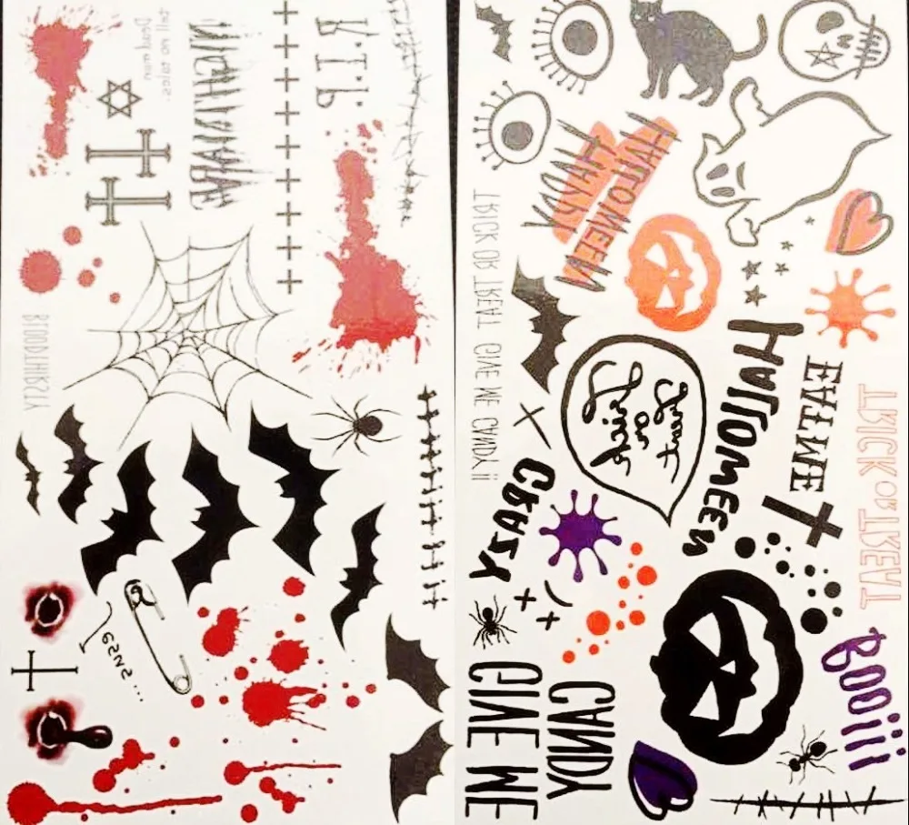 2pcs/lot Halloween temporary tattoo Wound Bat Sex Cat Black Red Party Sticker Men Women Make Up Beauty | Красота и здоровье