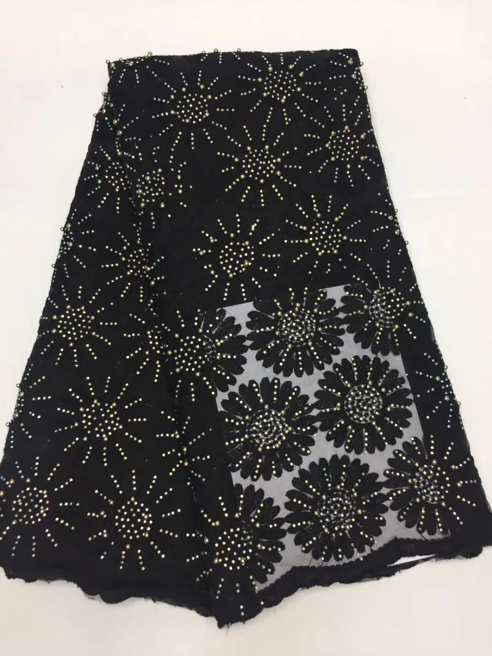 Free shipping 5 yards/set High quality African water soluble cord lace fabric with Rhinestones for wedding decoration | Дом и сад