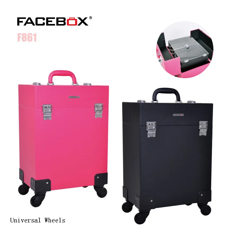 Чехол для косметики на колесиках черный и розовый цвет | Багаж сумки