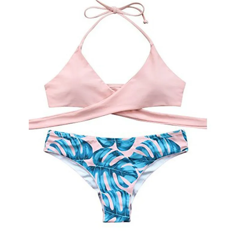 Сексуальный купальник с высокой талией и принтом комплект из двух предметов