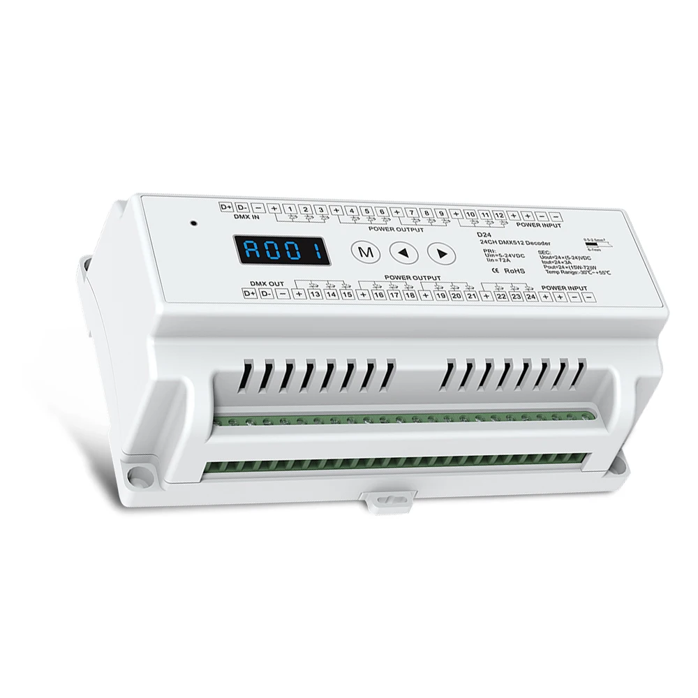 Din рейка установлена постоянное напряжение 24 канальный декодер DMX512 Стандартный