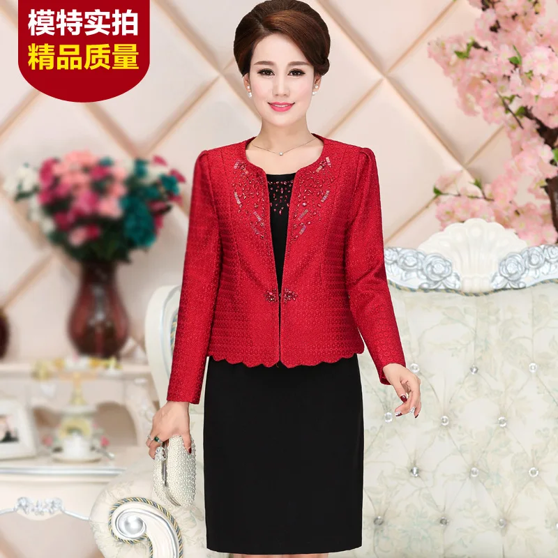 Короткое платье до колен для матери невесты с пиджаком кружевное аппликацией