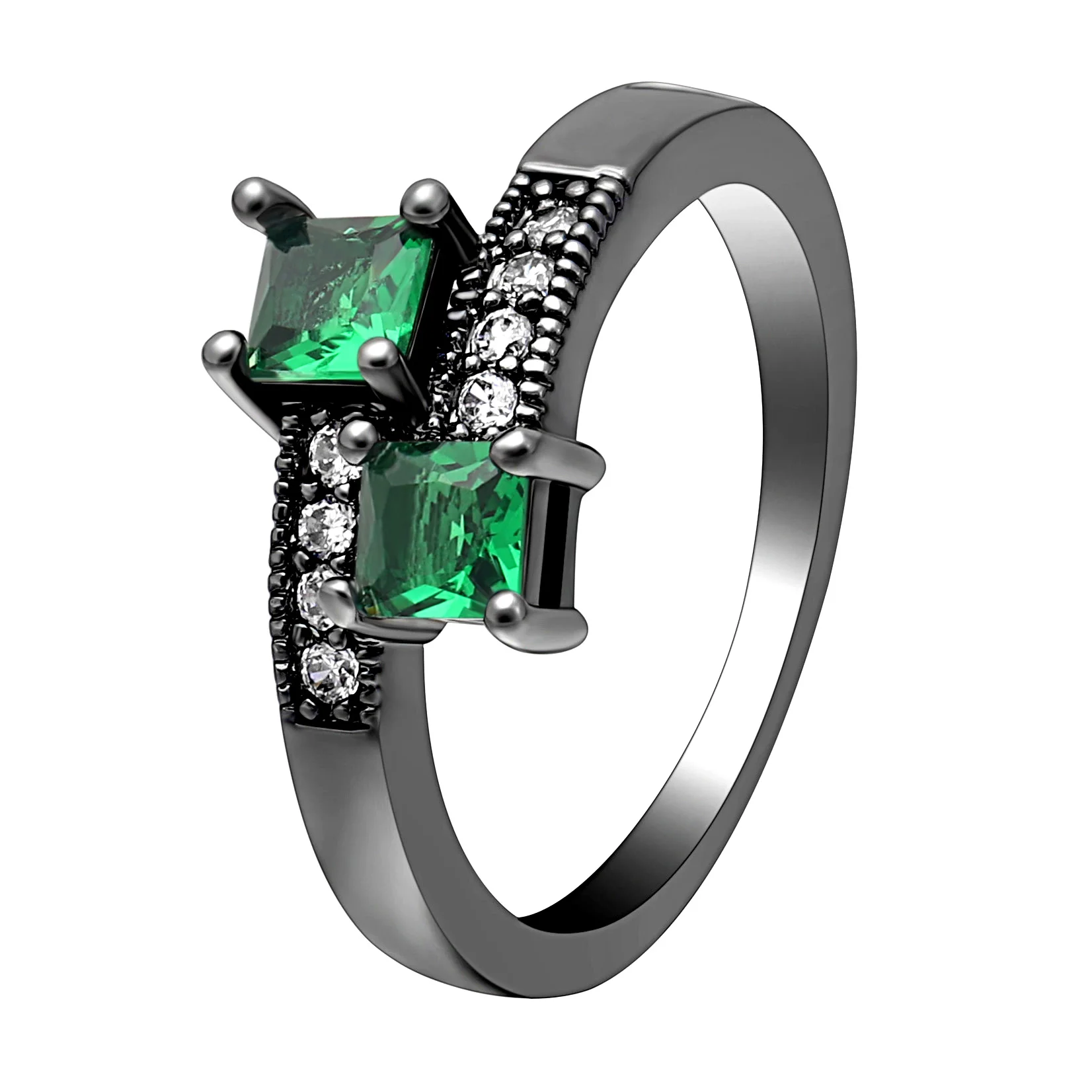 Женские Классические кольца из черного золота с двумя основные камни: Синий