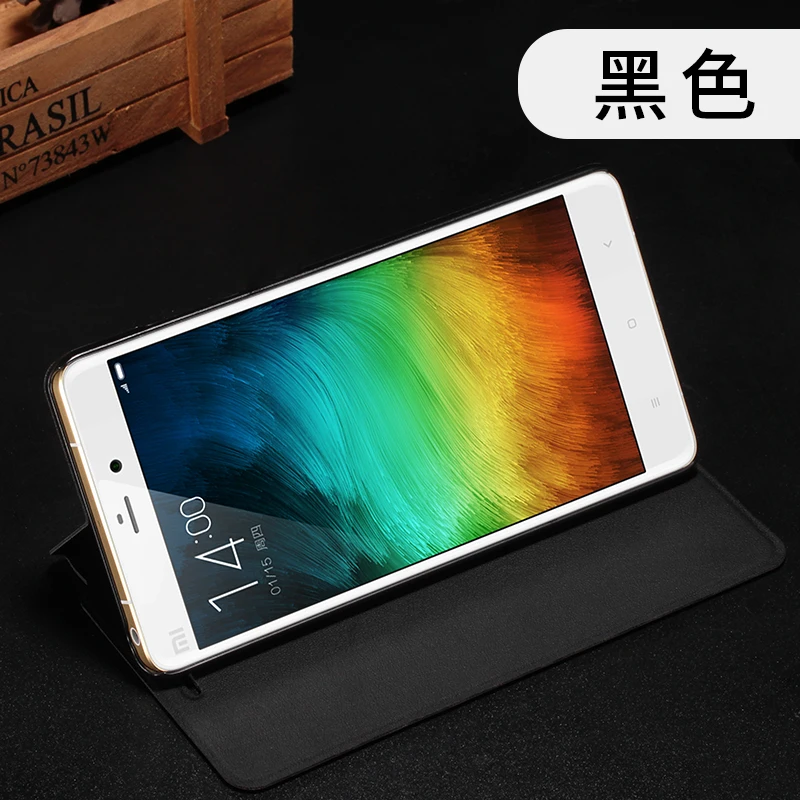 6 видов цветов для Xiaomi Mi Note 5,7 ''телефон флип чехол Smart Защитная крышка для Xiaomi Mi Примечание Intelligent Auto Sleep проснуться - Цвет: Черный