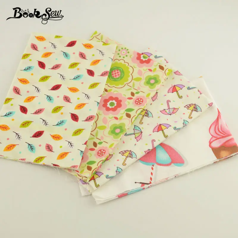 Booksew 100% хлопок саржа стеганая ткань 40 см x 50 мультфильм/зонтик/лист дизайн Tildas