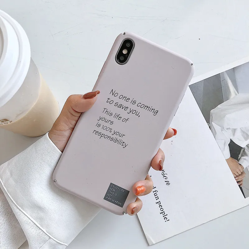 Solid Color Simple Retro Letter Korean Phone Case For iPhone X Xs XR Xsmax 6 6S 7 8 Puls Cases Hard PC Matte Cover Coque |