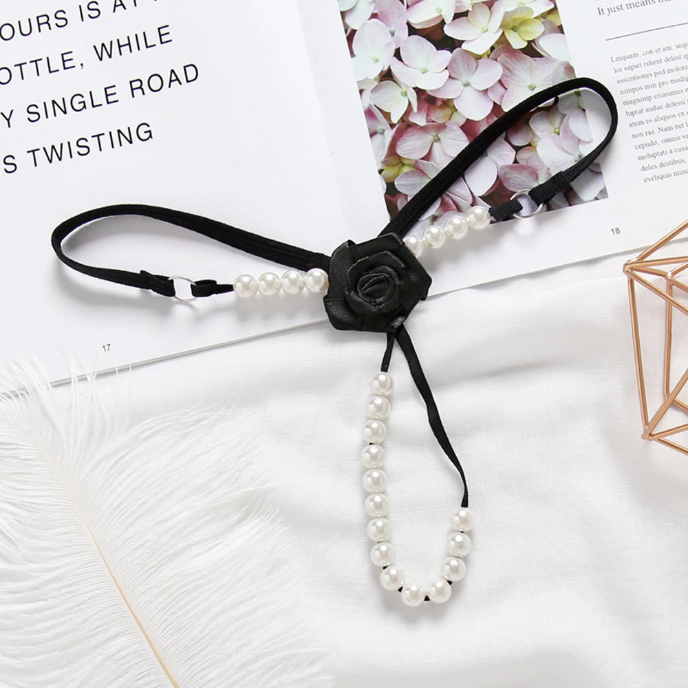 Sexy Pearl Lingerie Women G-String Flower Thongs Temptation Underwear Panties Pearl Massage T pants