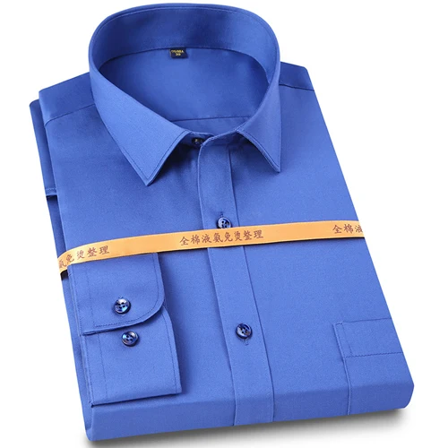 Royal Blue Мужская хлопковая рубашка с длинным рукавом, не железная, Стандартная посадка, без морщин, официальная, деловая, офисная/рабочая одежда, легкая рубашка - Цвет: Royal Blue
