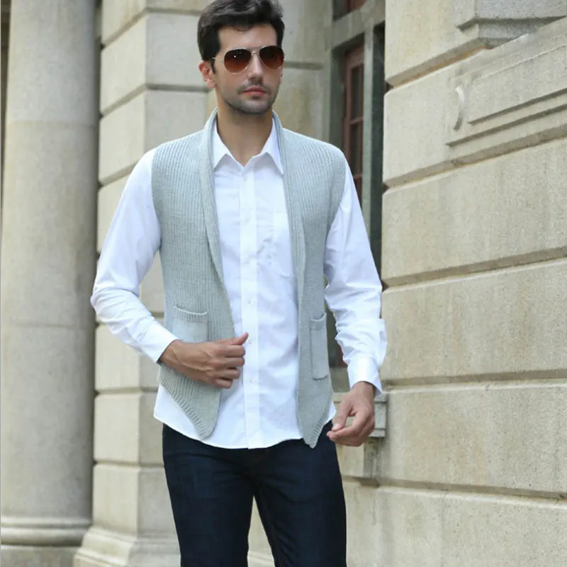 

High quality 2019 New 100% cotton mens sleeveless sweaters vest casual solid color mens knitted vest fashion slim mens outerwear
