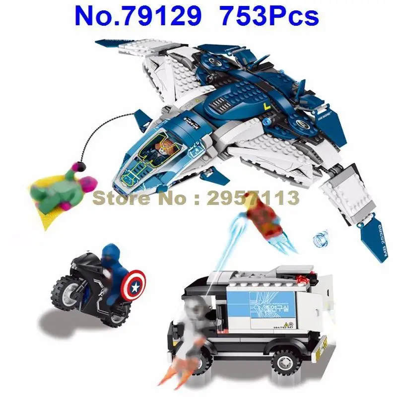 79129 753 шт. Super Heroes квинджет город Chase Железный человек Леле Building Block совместимые 76032