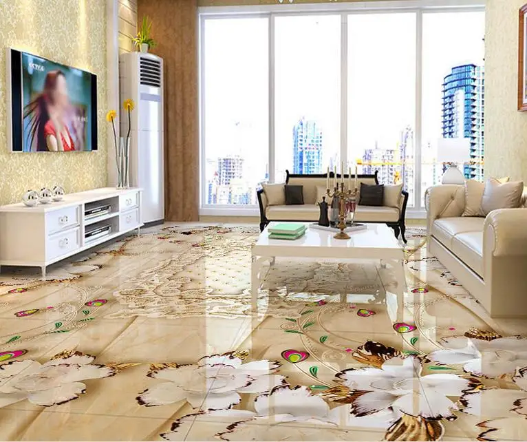 Виниловые 3d обои на заказ цветочный Европейский мраморный узор для гостиной Пол