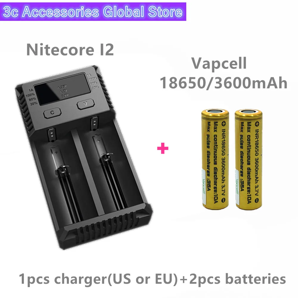 Литий-ионный перезаряжаемый аккумулятор Vapcell 2 шт. INR 18650 3600 мАч 35A с Nitecore новинка