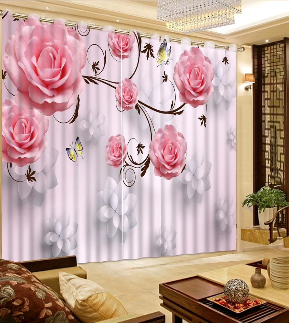 Шторы для гостиной в современном стиле занавески с изображением роз бабочек