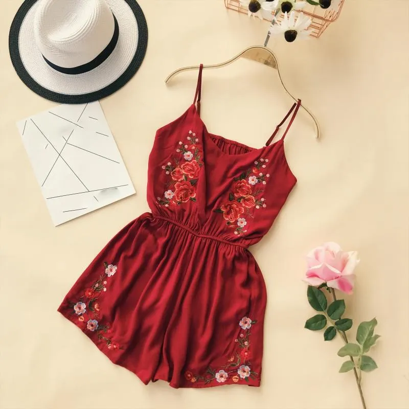 Женский сексуальный комбинезон с вышивкой короткий v-образным вырезом и