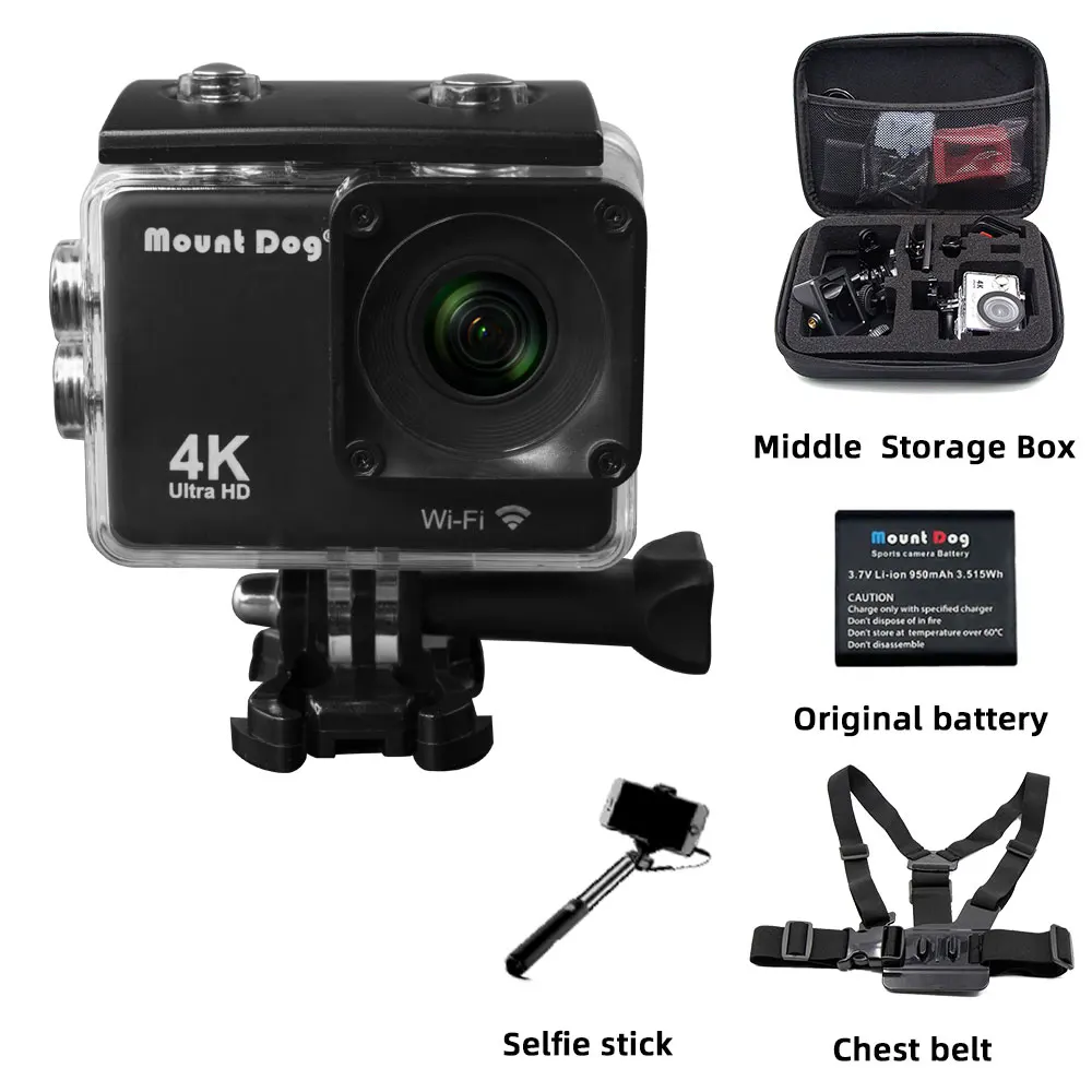 Ultra HD 4K Спортивная экшн камера Wifi 170D 30fps Go pro Аксессуары селфи палка нагрудный