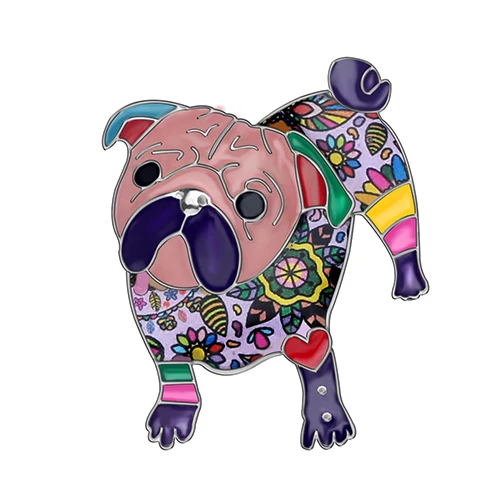 Purple Bonsny массивные сплав эмаль уникальный Мопс броши в форме собаки Модная одежда украшение для шарфа ювелирные изделия булавка для женщин девочек подарок Bijoux - Окраска металла: Purple