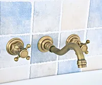 Antique Brass Widespread Wall-Mounted Tub 3 Holes Dual Cross Handles Kitchen Bathroom Tub Sink Basin Faucet Mixer Tap asf527