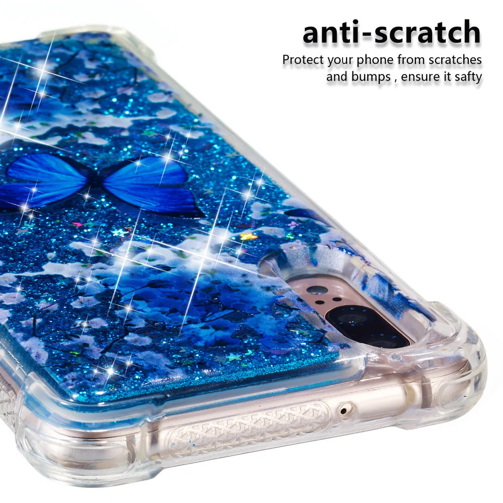 Жидкий чехол для телефона с сердечками Huawei P20 Pro Lite Nova 3e P Smart Quicksan блестящий