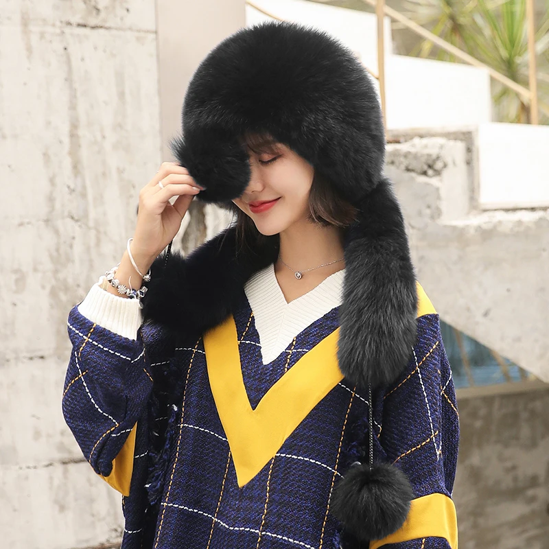 Женская зимняя меховая шапка шапки из натурального Лисьего меха головной убор