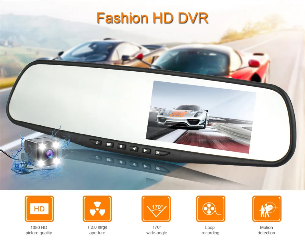 Последняя новинка 4," Автомобильная камера dvr dash cam Белое Зеркало full HD 1080p двойной объектив зеркало заднего вида авто рекордер Видео вождение автомобиля видео