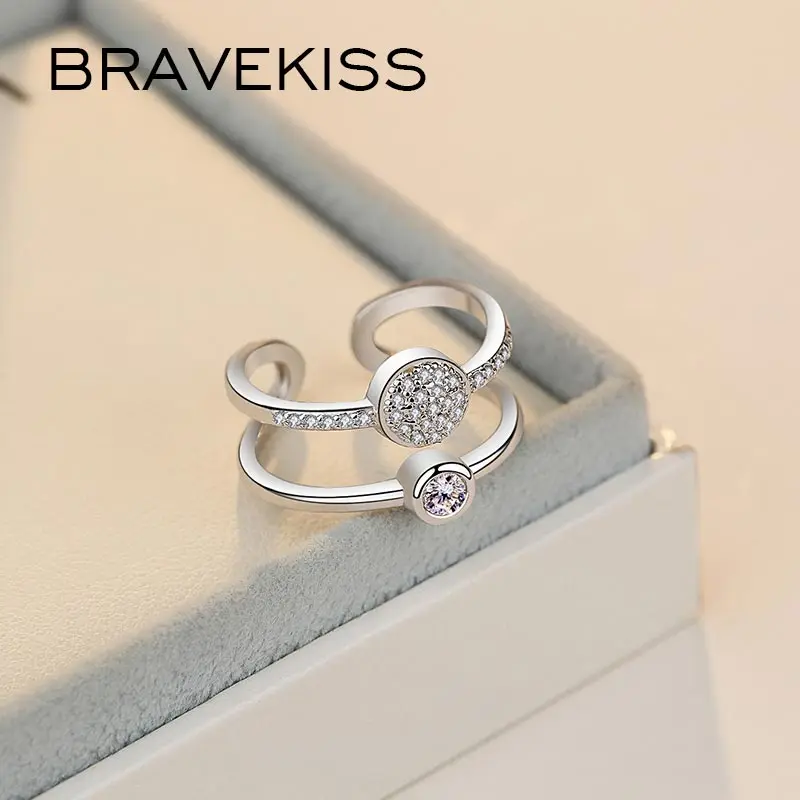 Женские регулируемые Открытые Кольца BRAEVKISS Круглый прозрачный хрусталь циркон