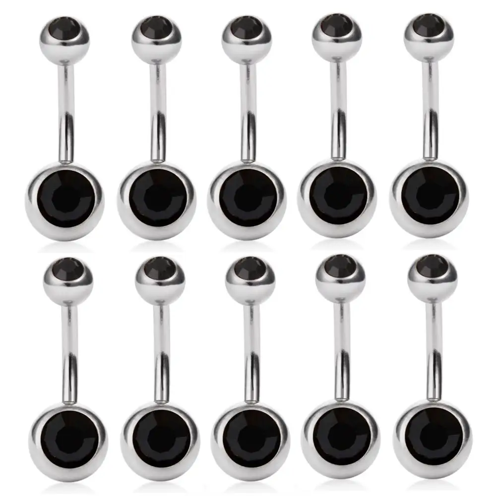 10pcs black 10 шт./компл. присинг для тела Crystal Bell двойной головкой фианиты кристаллы пирсинг-серьги для пупка винт штангой барная спиральная Сталь бижу, ювелирное изделие для тела, DQ58 - Окраска металла: 10pcs black