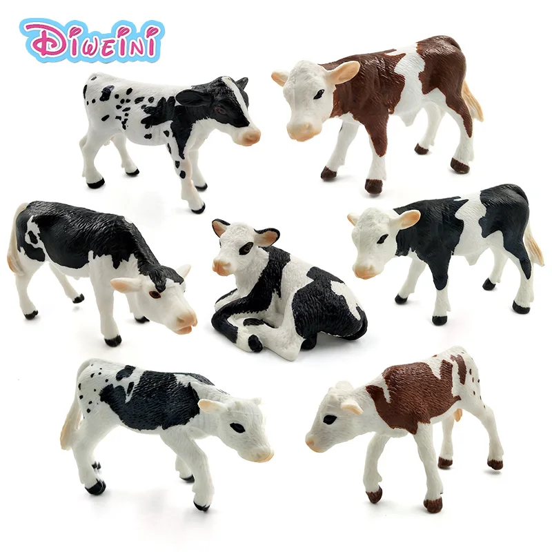 Farm poultry Kawaii Simulation mini milk Cow Cattle Bull Calf plastic animal model figurine toy figures home decor Gift For Kids